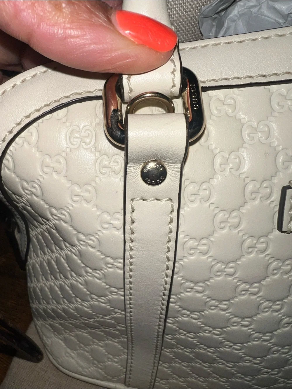 Gucci White Embossed Leather Satchel with Detachable Strap